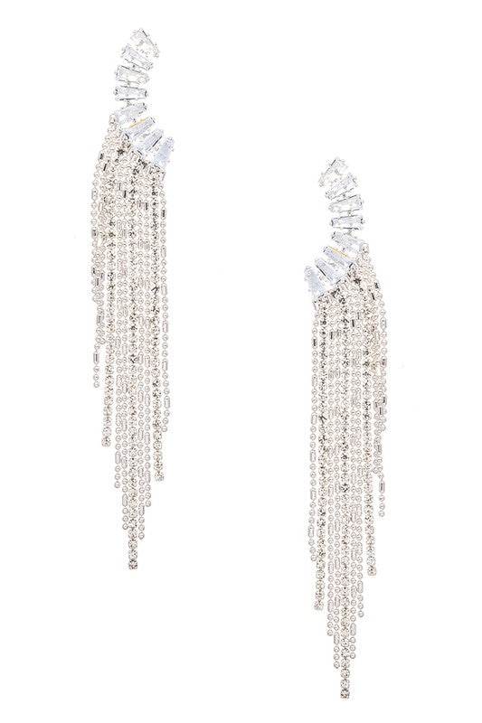 CZ Fringe Chain Drop Chandelier Earrings