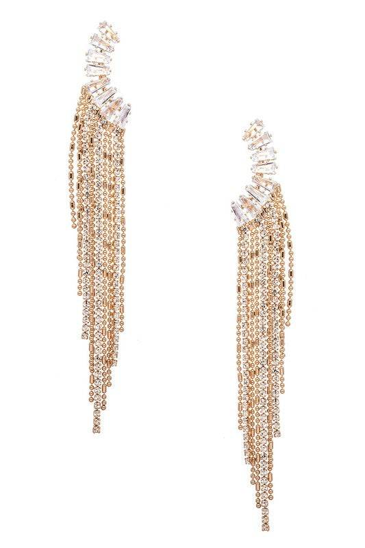CZ Fringe Chain Drop Chandelier Earrings
