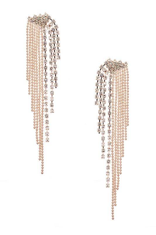 Rhinestone Fringe Chain Drop Earrings