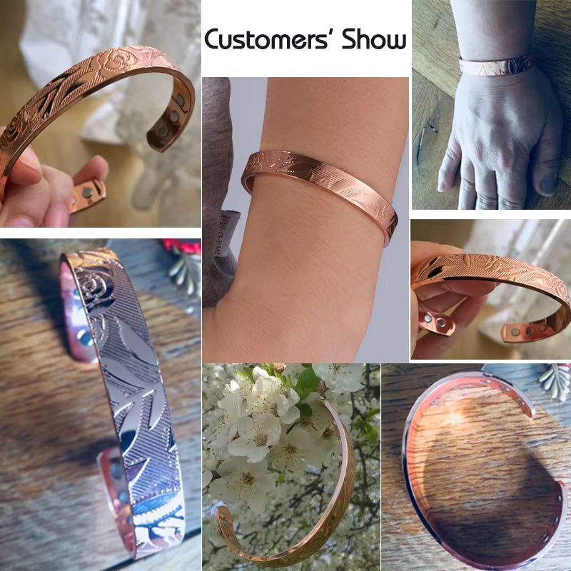Magnetic Bracelets Rose Copper Adjustable Cuff Bangles Women Men Energy Jewelry Resizable Pain Relief for Arthritis