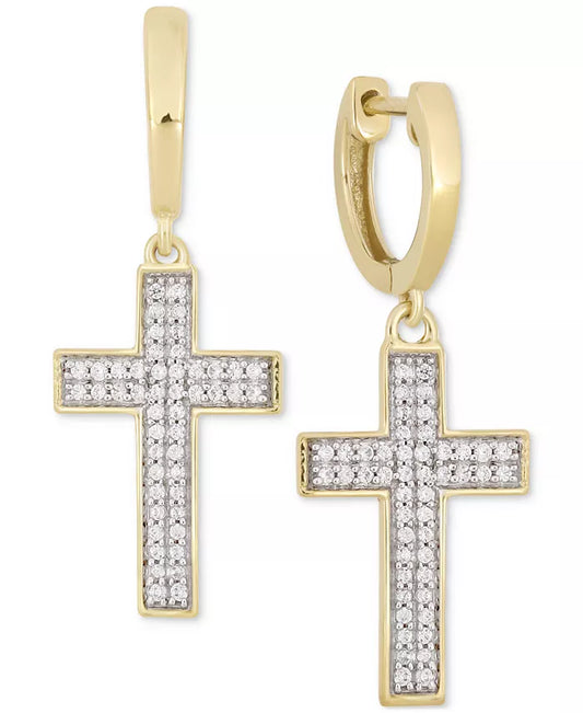 Men'S Diamond Cross Dangle Huggie Hoop Earrings (1/4 Ct. T.W.) in 10K Gold