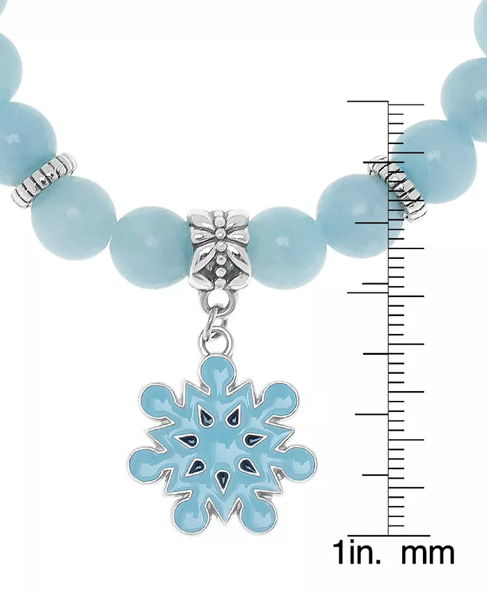 Silver Plated Beaded Snowflake Charm Stretch Bracelet