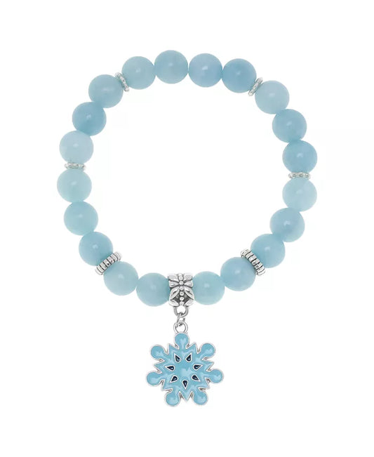 Silver Plated Beaded Snowflake Charm Stretch Bracelet
