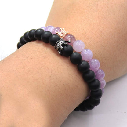 King&Queen Crown Distance Couple Bracelets His and Her Friendship 8Mm Beads Bracelet