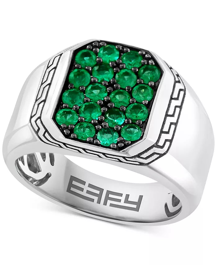 EFFYÂ® Men'S Emerald (3/4 Ct. T.W.) Cluster Ring in Sterling Silver
