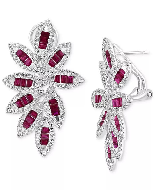 EFFYÂ® Ruby (2-3/4 Ct. T.W.) & Diamond (1-1/20 Ct. T.W.) Floral Statement Earrings in 14K White Gold