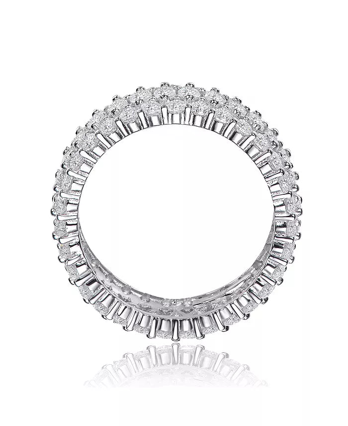 Sterling Silver White Gold Plated Clear round and Marquise Cubic Zirconia Eternity Ring