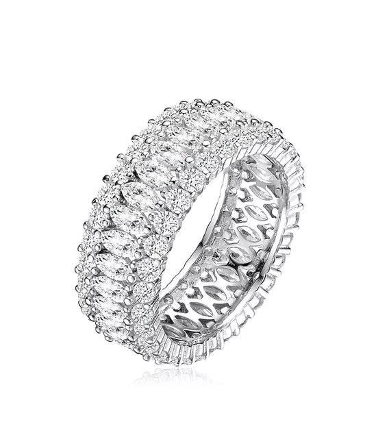 Sterling Silver White Gold Plated Clear round and Marquise Cubic Zirconia Eternity Ring