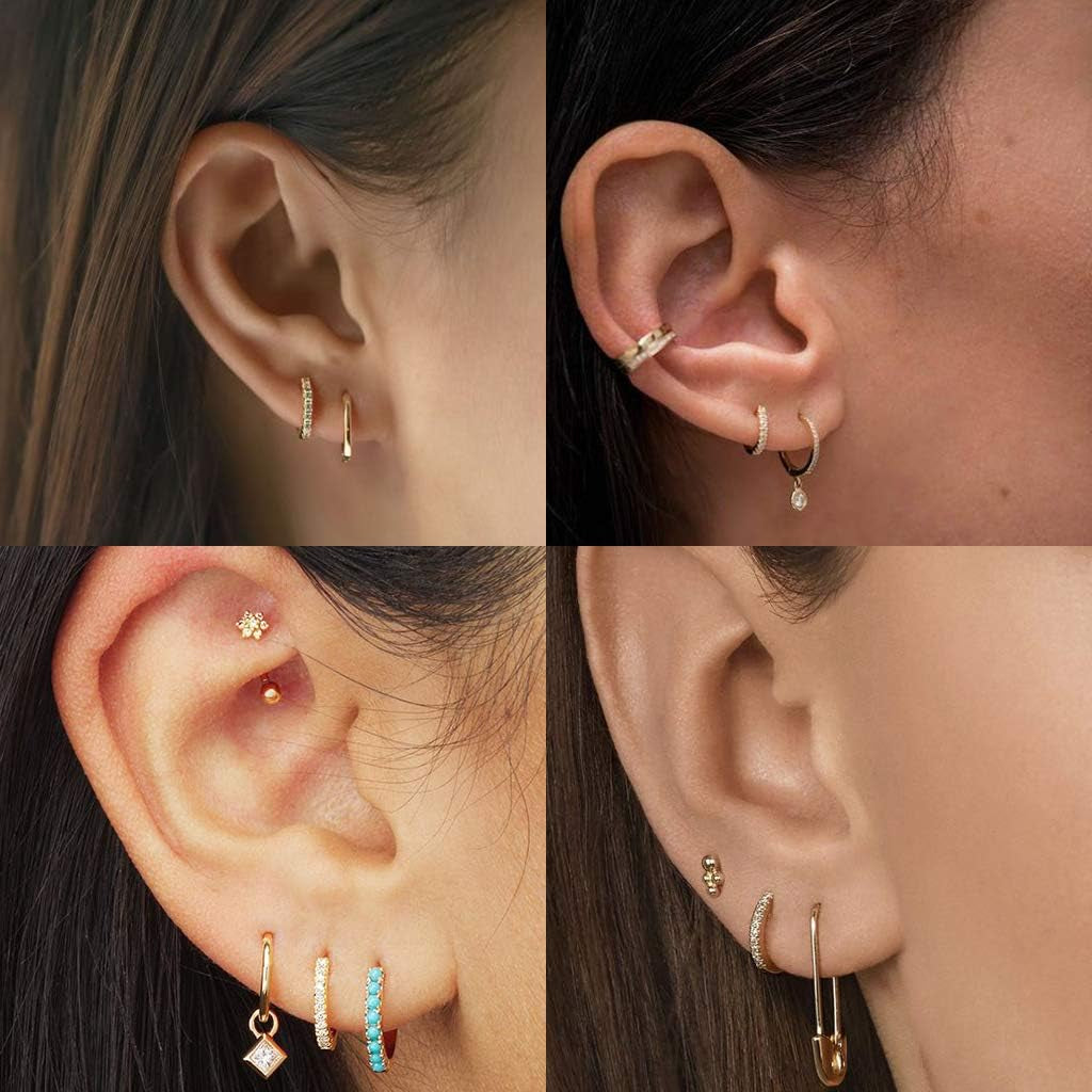 Silver Hoop Earrings for Women, 3 Pairs Small Sterling Silver Huggie Earrings | Tiny Cubic Zirconia Cartilage Cuff Earrings Hoop Piercing Jewellery for Men Teens (8Mm/10Mm/12Mm)