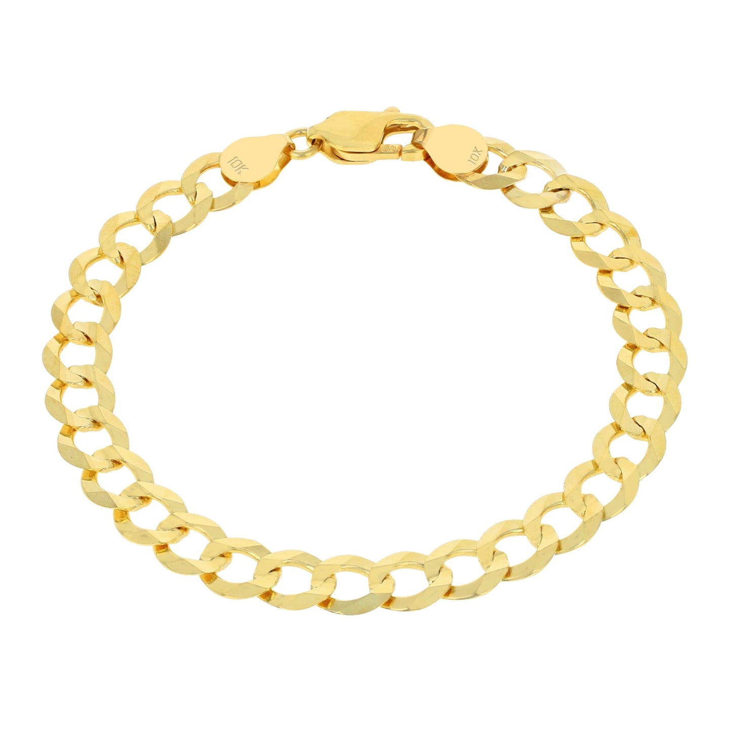 10K Real Yellow Gold Solid Cuban Curb Link 7Mm Chain Bracelet (7"-9") Italian Jewelry for Men