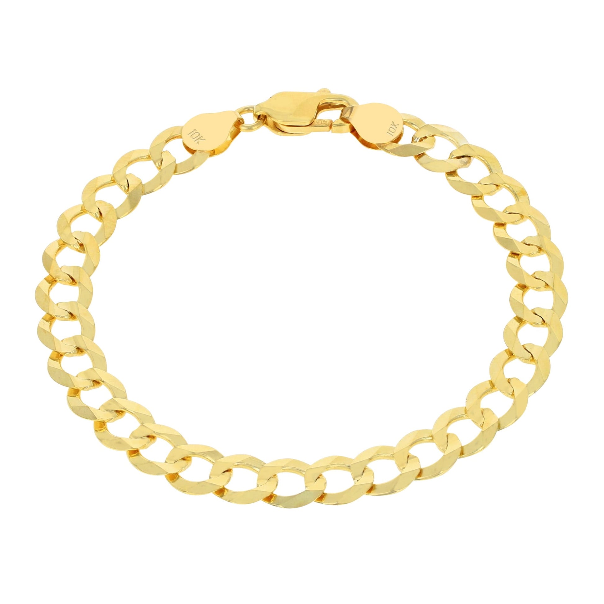 10K Real Yellow Gold Solid Cuban Curb Link 7Mm Chain Bracelet (7"-9") Italian Jewelry for Men