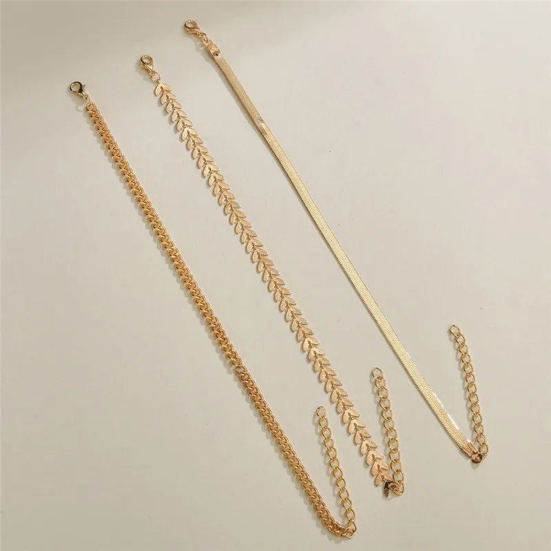 3Pcs/Set Gold Color Simple Chain Anklets for Women Beach Foot Jewelry Leg Chain Ankle Bracelets Women Accessories