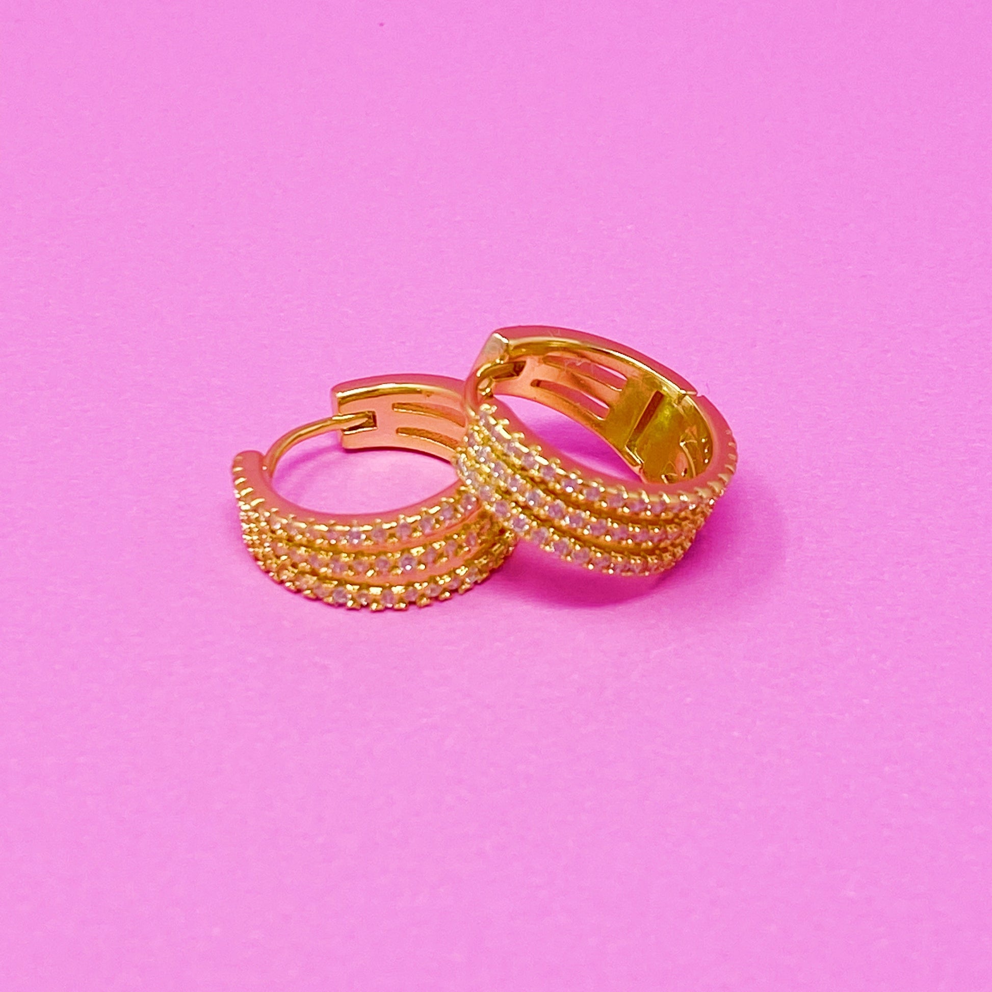 Triple Shine Huggie Earrings