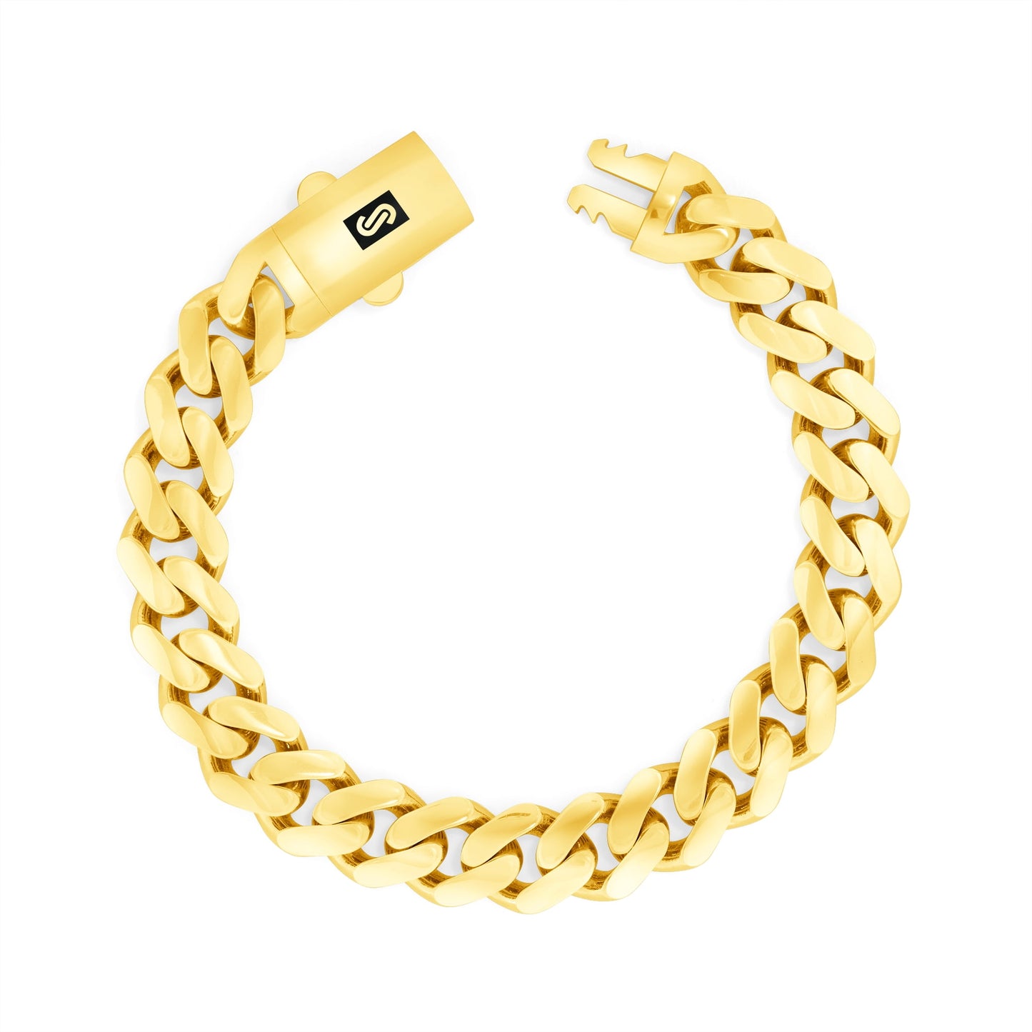14K Real Yellow Gold Royal Monaco 11Mm Miami Cuban Link Bracelet (7"-9") Italian Jewelry for Men & Women