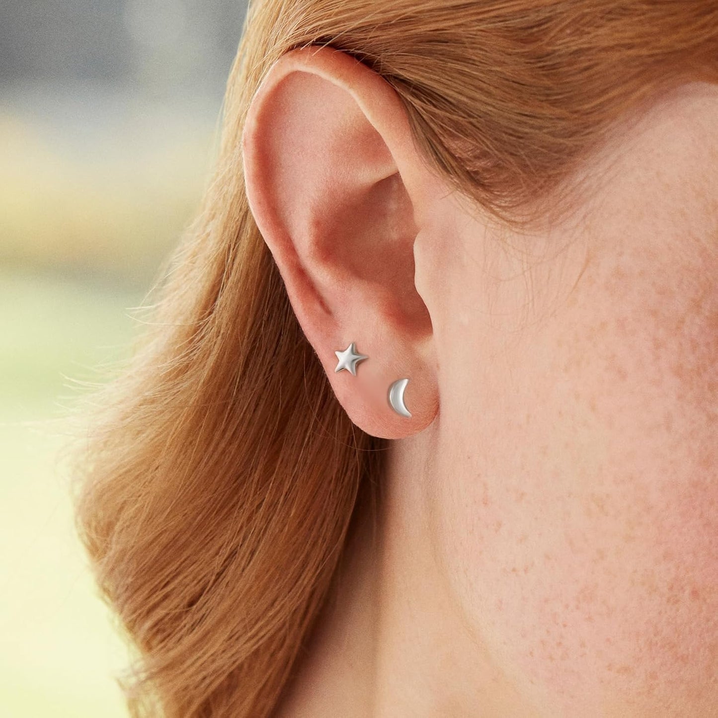 Solid Real 925 Sterling Silver Satr Moon Stud Earrings | Dainty Celestial Stud Earrings | Tiny Cartilage Earrings for Women