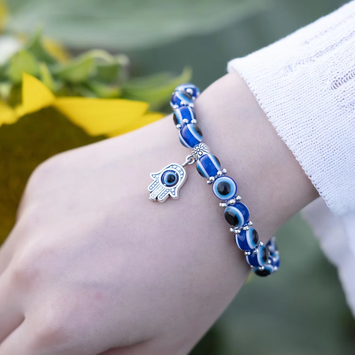 Classic Turkish Lucky Evil Eye Bracelets for Men Women Blue Evil Eye Palm Butterfly Pendant Beads Bangles Handmade Charm Jewelry