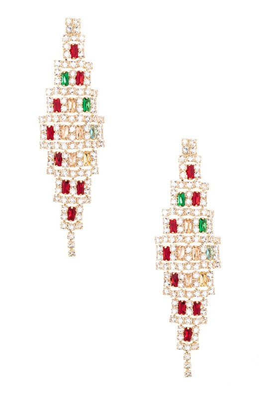 Crystal Layer Rhombus Chandelier Earrings