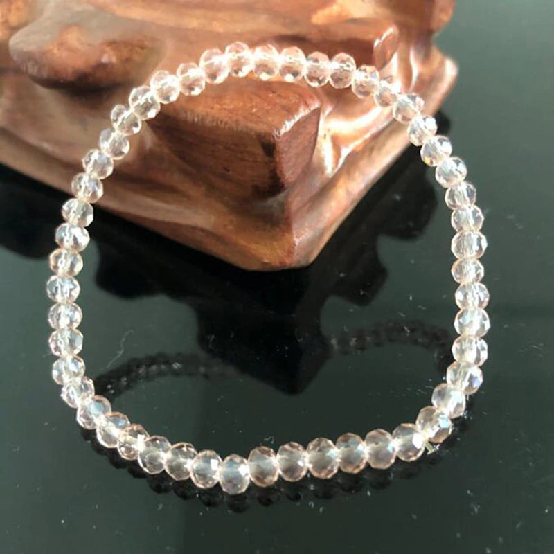 Handmade Women'S 4Mm Rhinestone Crystal Beaded round Glass Beads Stretch Bracelet Femme Bangle Bracelets Women Girl Wrap Jewelry