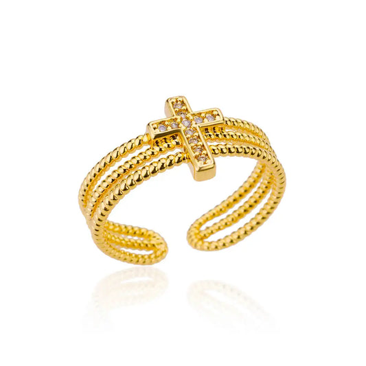 New in Zircon Cross Rings for Women Adjustable Stainless Steel Cross Ring Femme Design Luxury Wedding Jewerly Gift 2025 Anillos