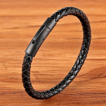 Braided Rope Wrap Leather Bracelets for Men Bangles Fashion Male Women Charm Stainless Steel Clasp Jewelry DIY Customization