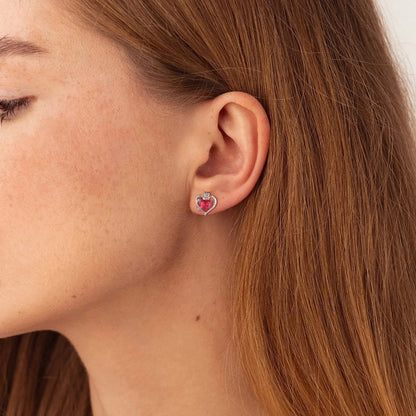 Rose Heart Birthstone Earrings,July Birthstone Rose Flower Heart Earrings Studs 925 Sterling Silver Jewelry Gifts for Women
