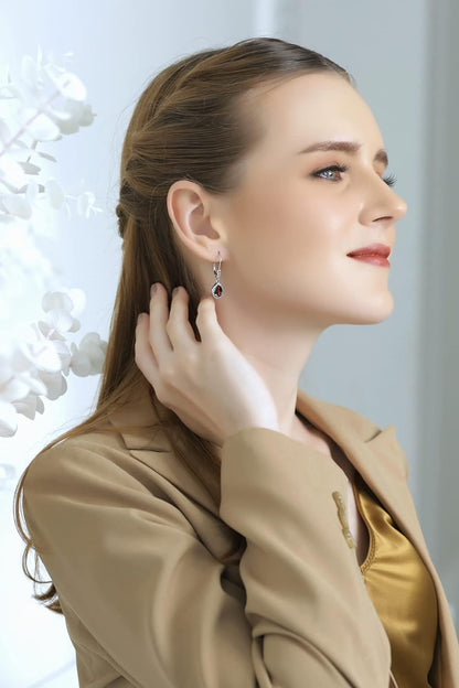 Sterling Silver Genuine, Created or Simulated Gemstone Leverback Teardrop Dangle Earrings for Women Bridesmaids
