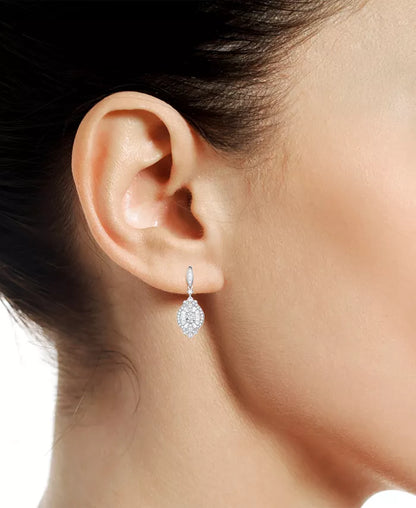 Diamond Baguette & round Cluster Drop Earrings (1/2 Ct. T.W.) in Sterling Silver