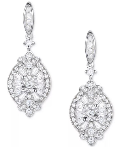Diamond Baguette & round Cluster Drop Earrings (1/2 Ct. T.W.) in Sterling Silver