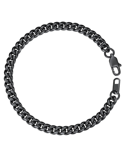 Men Chain Bracelet Black Cuban Curb Bracelet 6MM 7.5 Inch Wrist Bracelet Mens Stainless Steel Jewelry