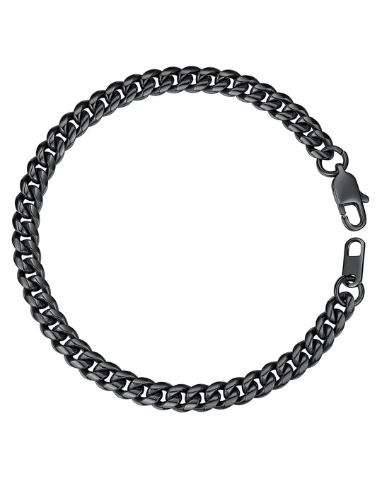 Men Chain Bracelet Black Cuban Curb Bracelet 6MM 7.5 Inch Wrist Bracelet Mens Stainless Steel Jewelry