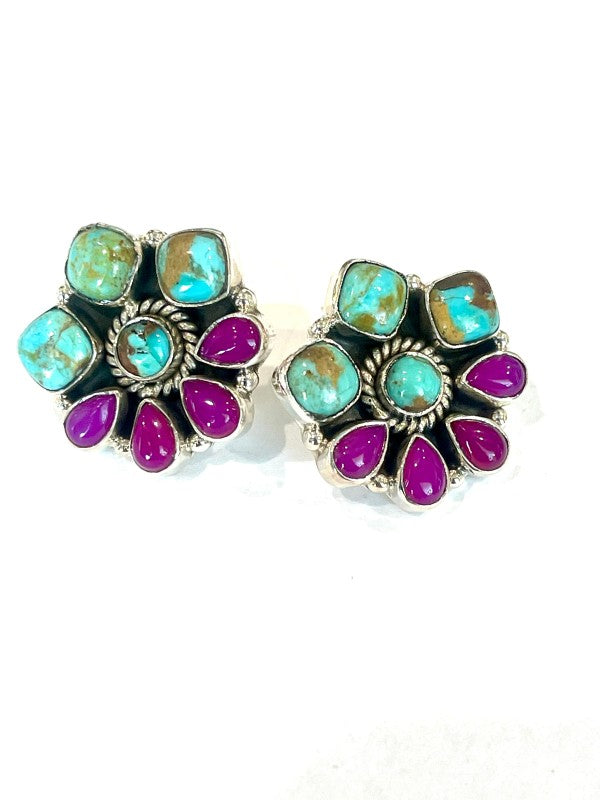 Handmade Sterling Silver, Pink Onyx and Turquoise