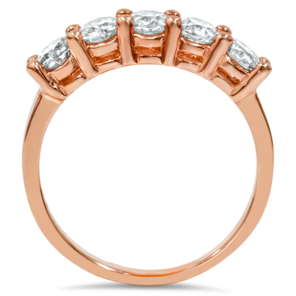 Pompeii 1 1/4 Ct 5 Stone round Cut Diamond Wedding Anniversary Ring 14K Rose Gold
