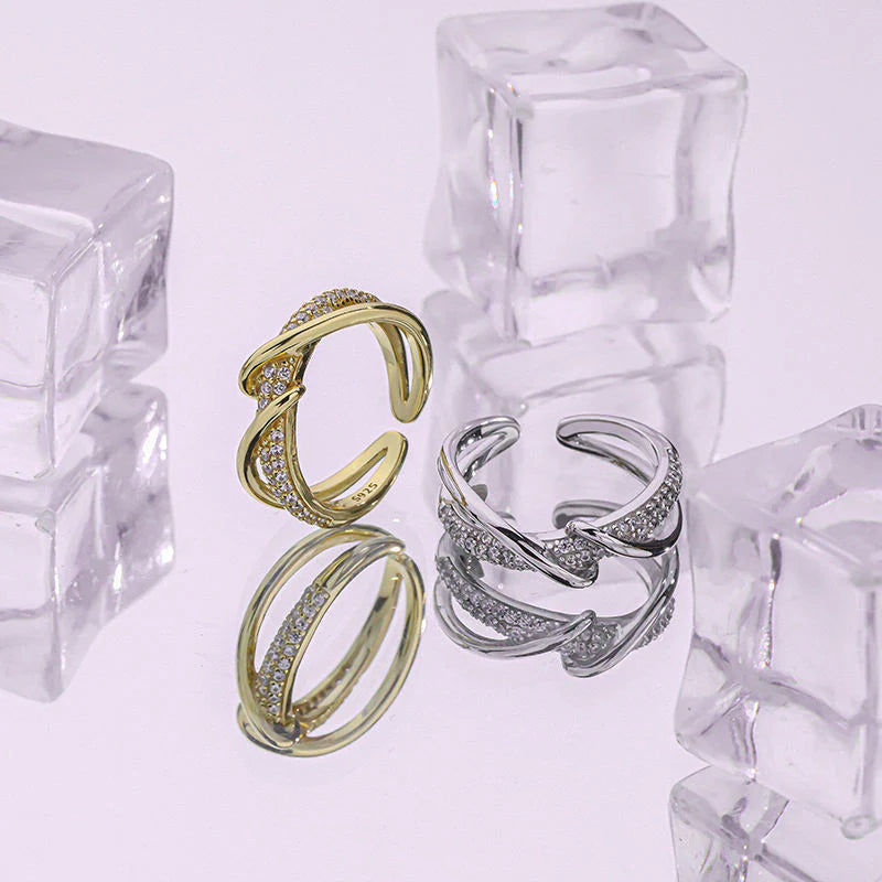 Double Parallel Lines Twisted Rings - 925 Silver Sterling