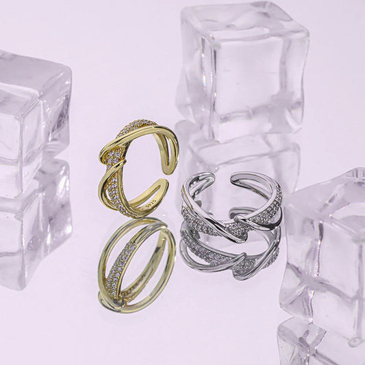 Double Parallel Lines Twisted Rings - 925 Silver Sterling