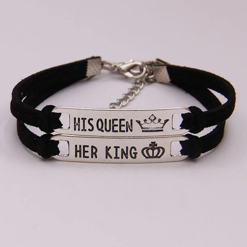 Matching Set "His Queen Her King" Couple Bracelets