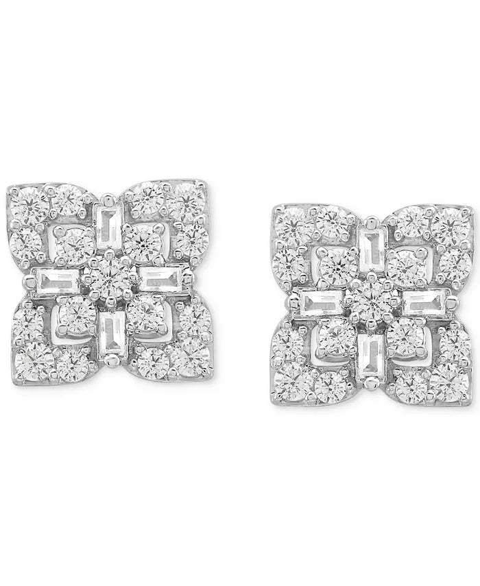 Diamond round & Baguette Cluster Studs Earrings (1/2 Ct. T.W.) in 10K Gold