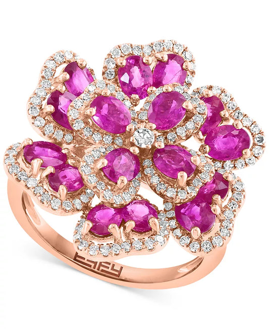 EFFYÂ® Ruby (3-3/4 Ct. T.W.) & Diamond (5/8 Ct. T.W.) Flower Ring in 14K Rose Gold