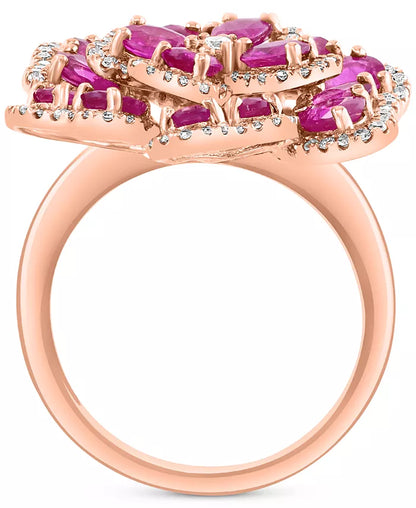 EFFYÂ® Ruby (3-3/4 Ct. T.W.) & Diamond (5/8 Ct. T.W.) Flower Ring in 14K Rose Gold