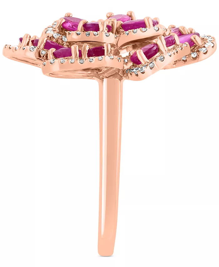 EFFYÂ® Ruby (3-3/4 Ct. T.W.) & Diamond (5/8 Ct. T.W.) Flower Ring in 14K Rose Gold