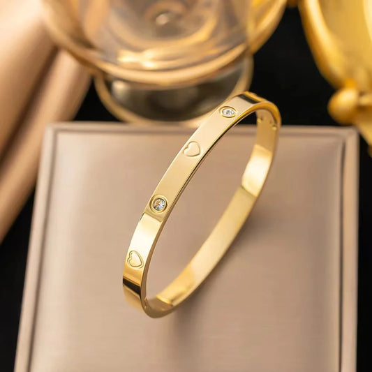Trendy Shining Zircon Bracelets for Women Clover Print Love Pulseiras Stainless Steel Bangles Feminina Jewelry Gift