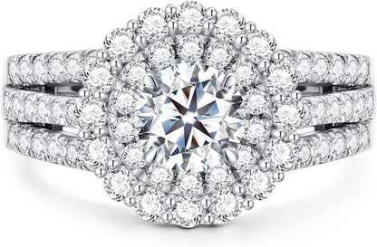 1.5 Carat (Ctw) D-VVS1 Moissanite Engagement Rings for Women Platinum Plated Silver Rings Moissanite Rings