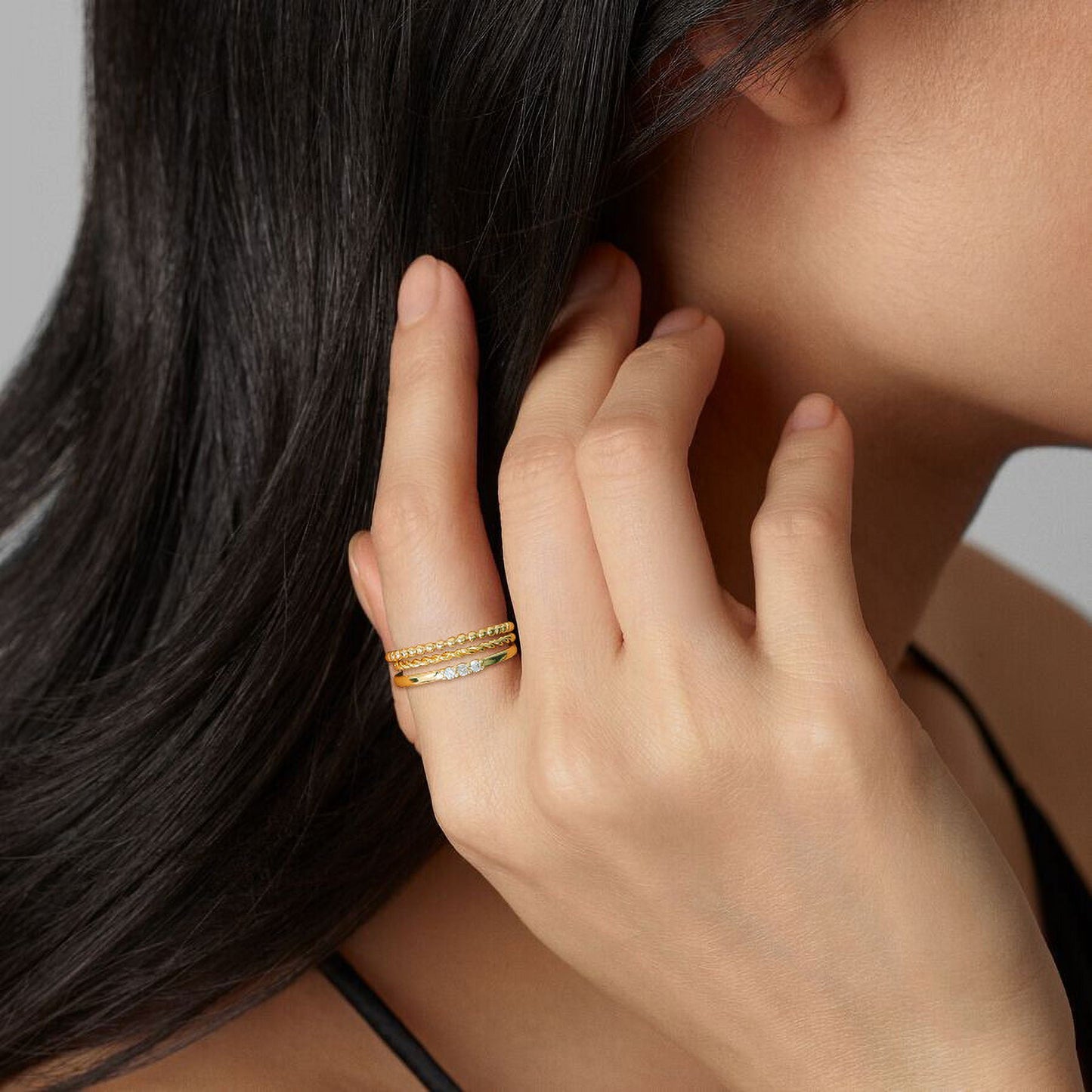 4PCS 14K Gold Filled Plated Rings for Women Mom Wife,Non Tarnish Knuckle Dainty Fashion CZ Ring Pinky Thin Thumb Stackable Ring Set Birthday Jewelry Gifts Size 6/7/8/9/10