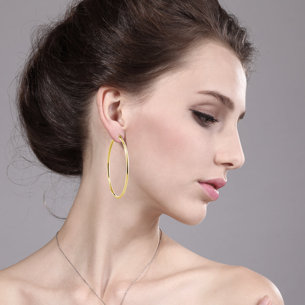 Stunning Stainless Steel Hoop Set of Two Earrings (50Mm Diameter) Two-Pair Set