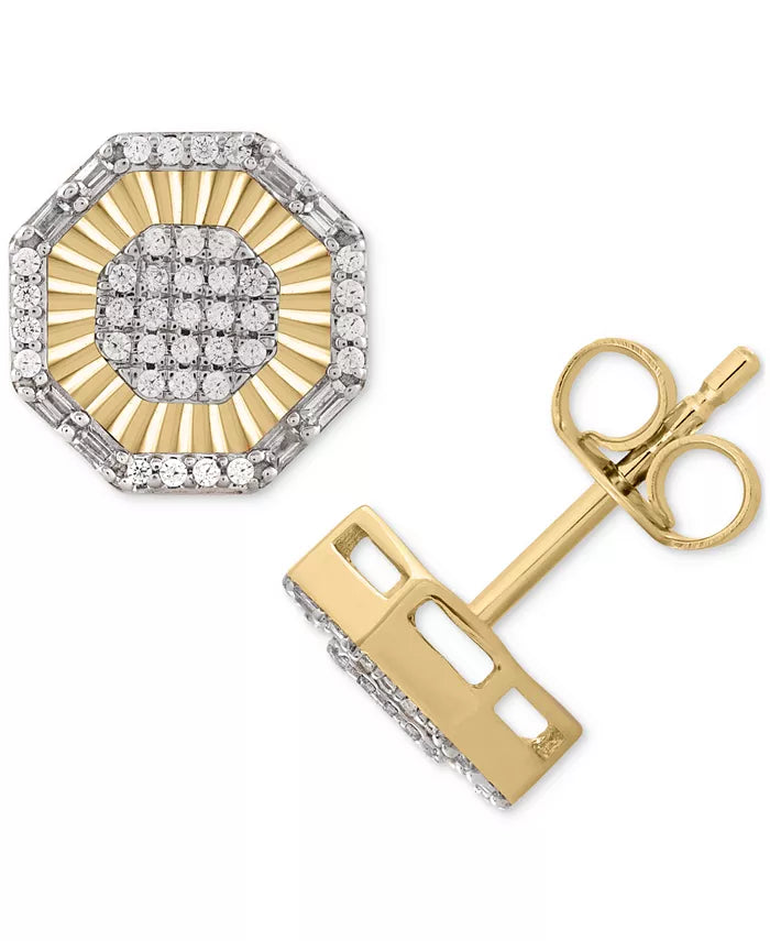 Men'S Diamond round & Baguette Hexagon Halo Cluster Stud Earrings (1/4 Ct. T.W.) in 10K Gold