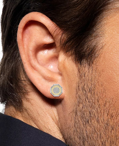 Men'S Diamond round & Baguette Hexagon Halo Cluster Stud Earrings (1/4 Ct. T.W.) in 10K Gold