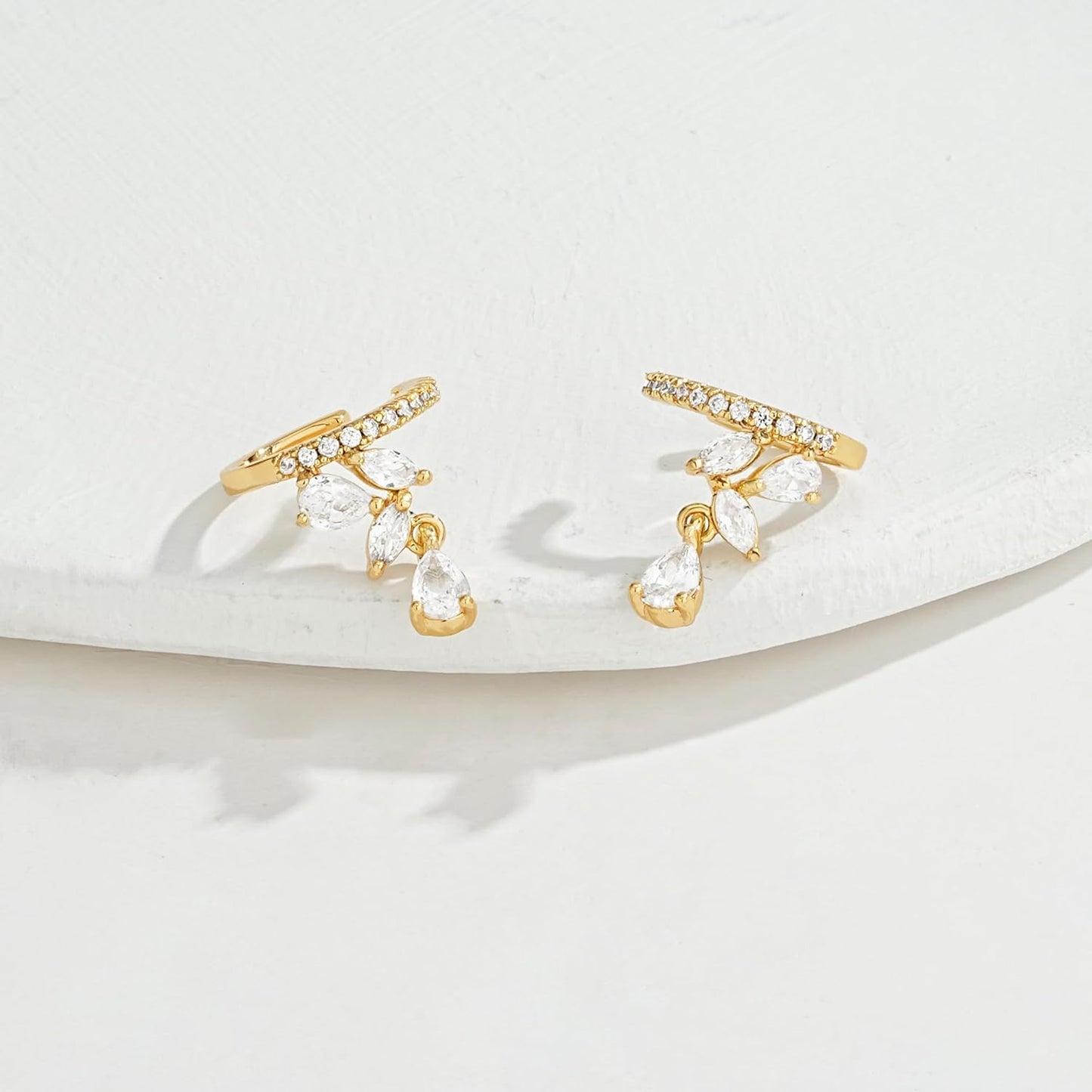 Ear Cuff Earrings for Women 14K Gold Plated Cubic Zirconia Dangle Huggie Ear Cuffs Non Piercing | Clip on Cartilage