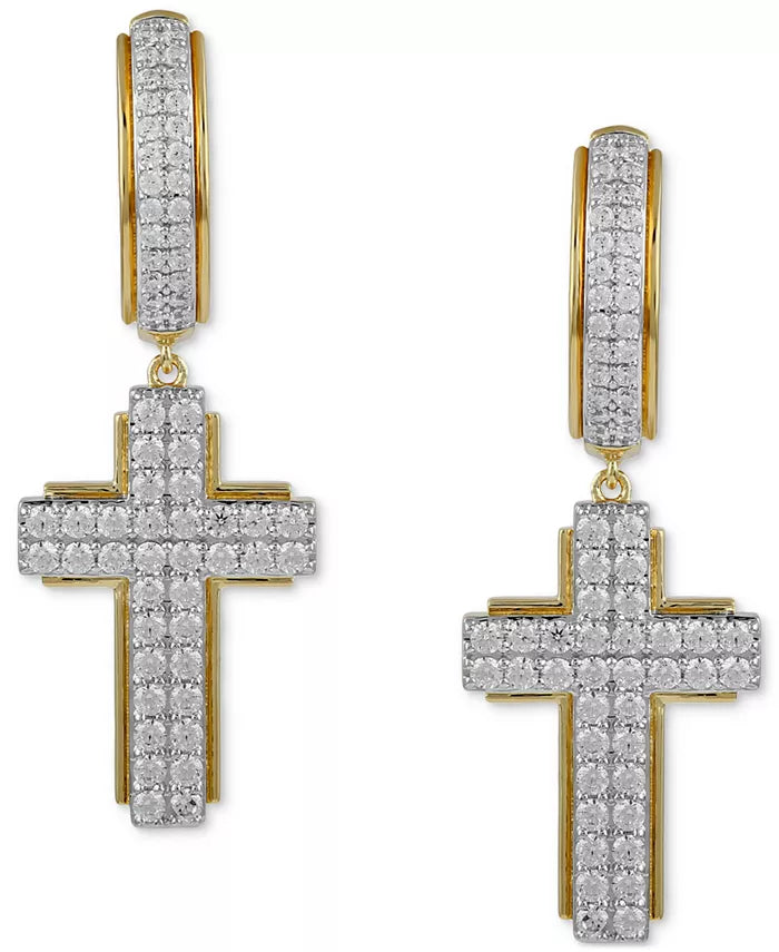 Men'S Diamond Cluster Cross Dangle Hoop Earrings (1 Ct. T.W.)