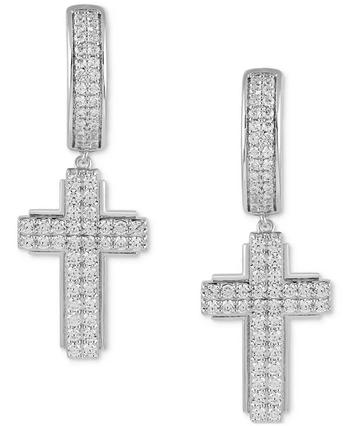 Men'S Diamond Cluster Cross Dangle Hoop Earrings (1 Ct. T.W.)