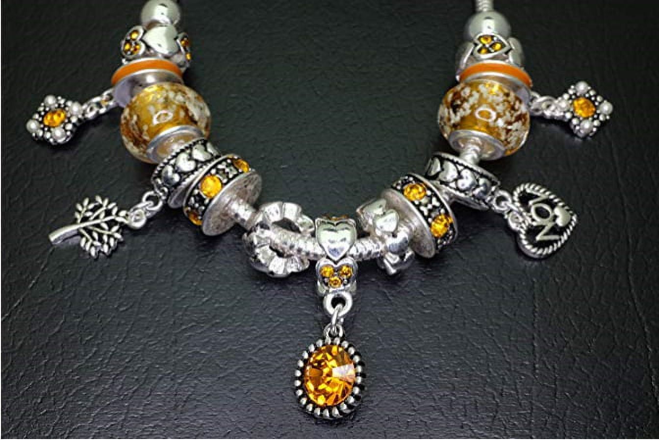 Birthstone Bracelet Multi-Color Charm Beads Silvertone