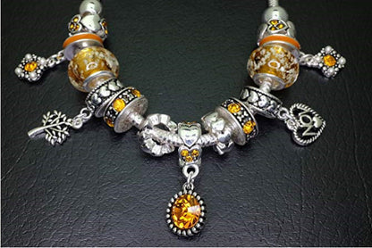 Birthstone Bracelet Multi-Color Charm Beads Silvertone